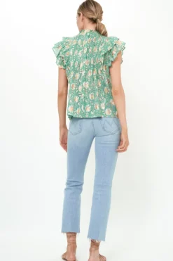 Best Pintuck Ruffle Top- Mughal Green Tops