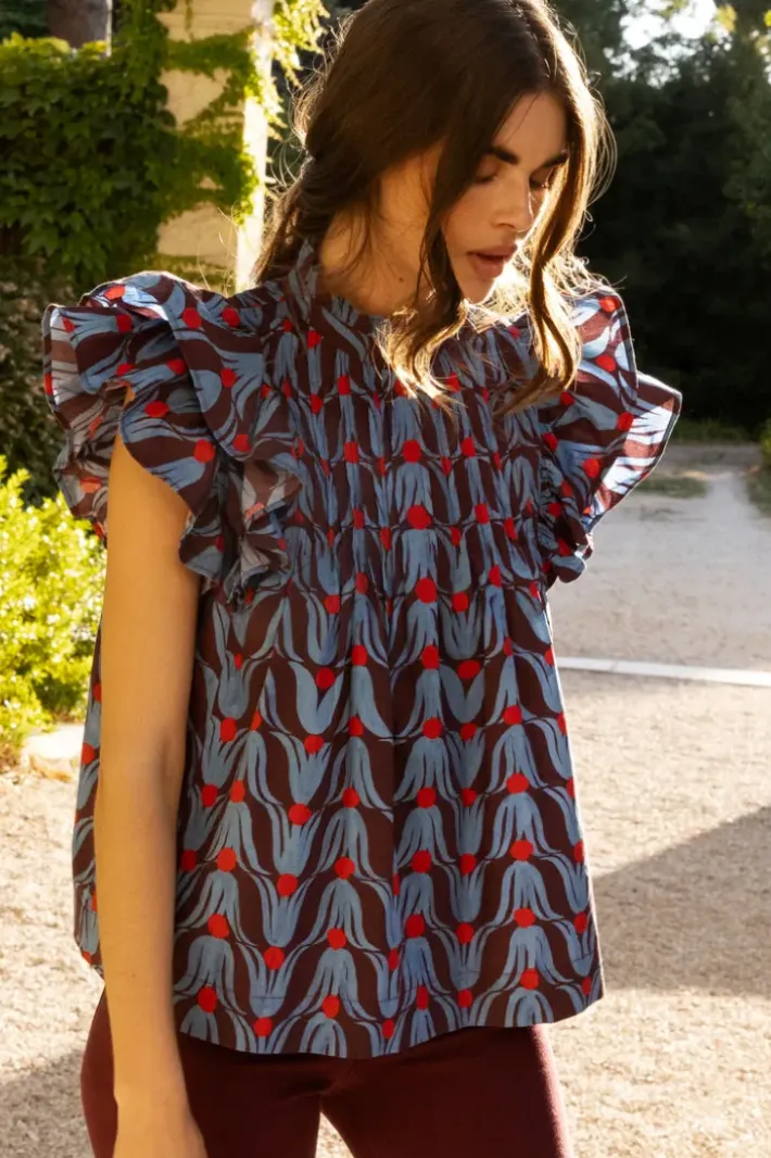 Online Pintuck Ruffle Top- Tulip Red Tops