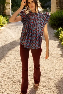 Online Pintuck Ruffle Top- Tulip Red Tops