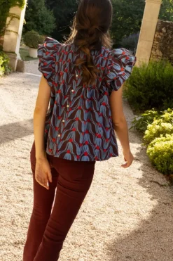 Online Pintuck Ruffle Top- Tulip Red Tops