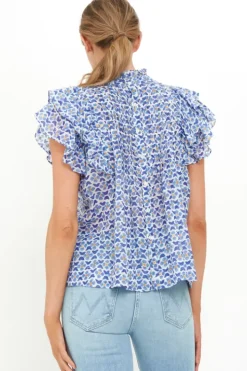 Discount Pintuck Ruffle Top- Veranda Blue Tops