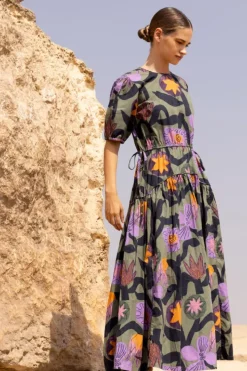 Hot Piped Puff Sleeve Maxi- Bergen Olive Maxis|Dresses