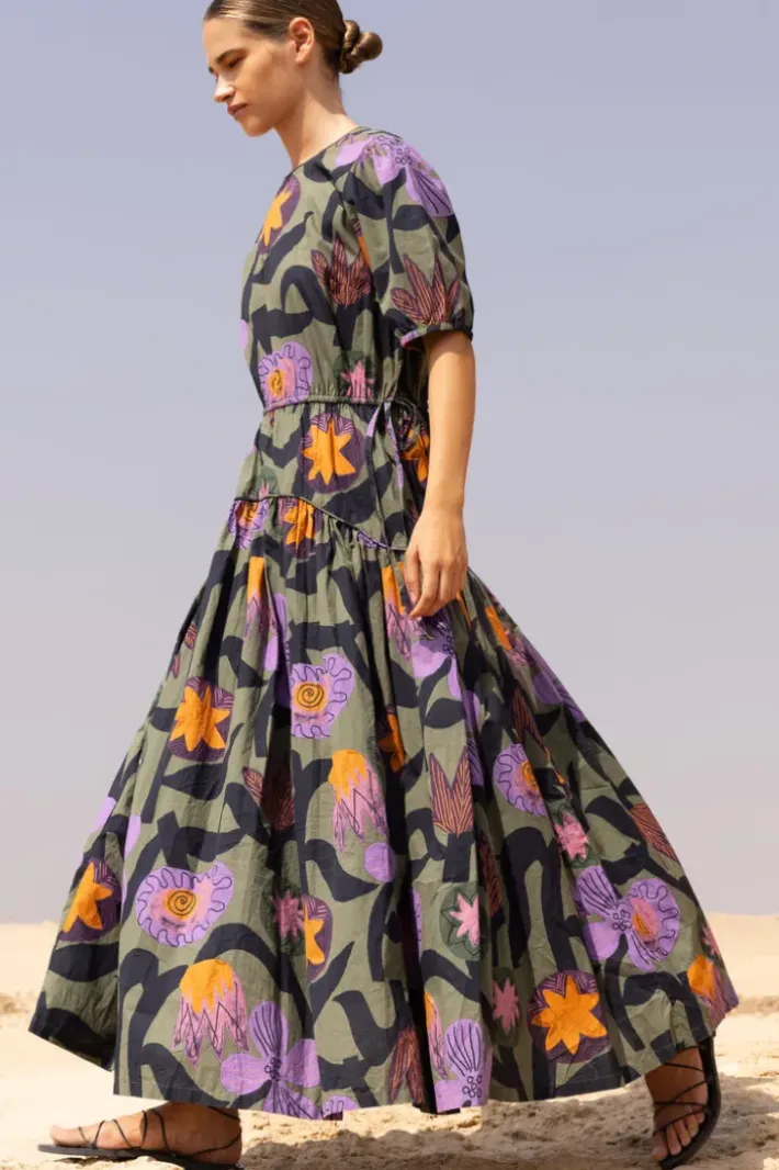 Hot Piped Puff Sleeve Maxi- Bergen Olive Maxis|Dresses