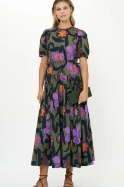 Hot Piped Puff Sleeve Maxi- Bergen Olive Maxis|Dresses