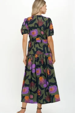 Hot Piped Puff Sleeve Maxi- Bergen Olive Maxis|Dresses