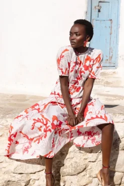 Hot Piped Puff Sleeve Maxi- Orchid Red Maxis|Dresses