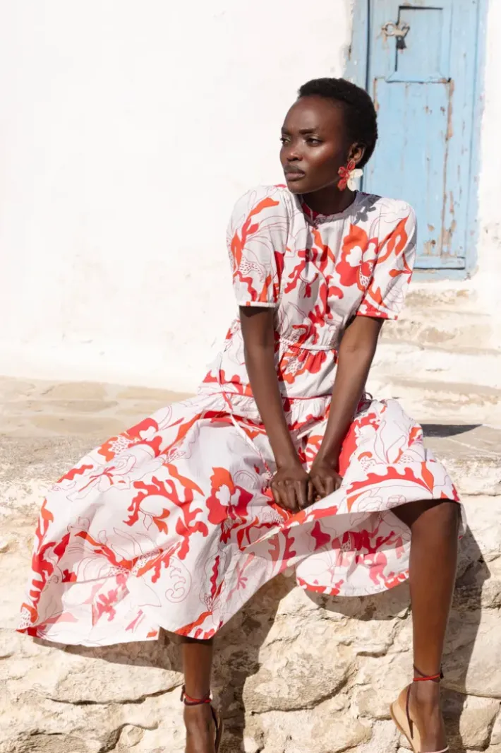 Hot Piped Puff Sleeve Maxi- Orchid Red Maxis|Dresses