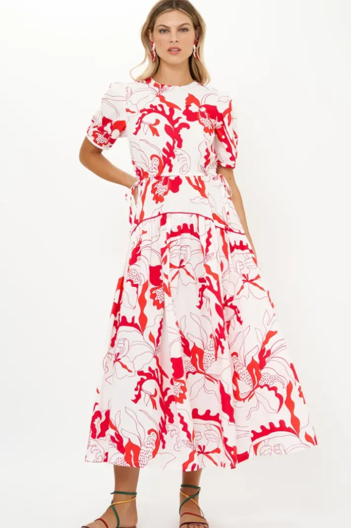 Hot Piped Puff Sleeve Maxi- Orchid Red Maxis|Dresses