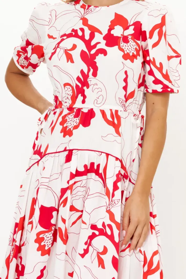 Hot Piped Puff Sleeve Maxi- Orchid Red Maxis|Dresses