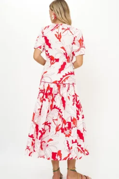 Hot Piped Puff Sleeve Maxi- Orchid Red Maxis|Dresses