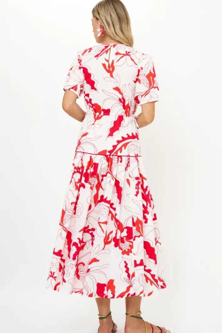 Hot Piped Puff Sleeve Maxi- Orchid Red Maxis|Dresses