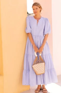 Puff Sleeve Maxi- Chatham Blue Maxis|Dresses