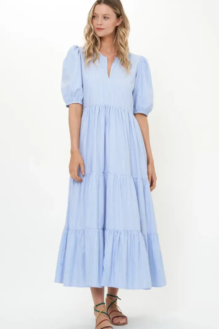 Puff Sleeve Maxi- Chatham Blue Maxis|Dresses