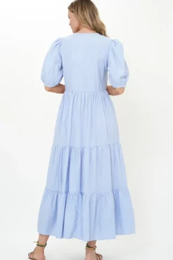 Puff Sleeve Maxi- Chatham Blue Maxis|Dresses