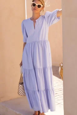 Puff Sleeve Maxi- Chatham Blue Maxis|Dresses