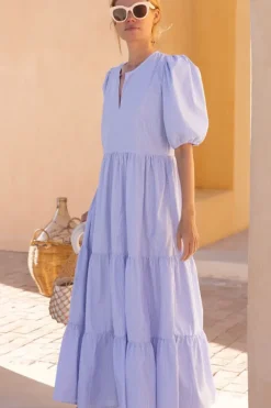 Puff Sleeve Maxi- Chatham Blue Maxis|Dresses