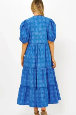 Clearance Puff Sleeve Maxi- Matrix Blue Maxis