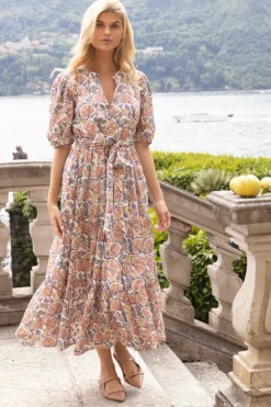 Online Puff Sleeve Maxi- Montenegro Coral Maxis