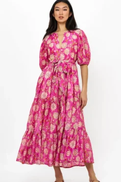 Discount Puff Sleeve Maxi- Presidio Magenta Maxis