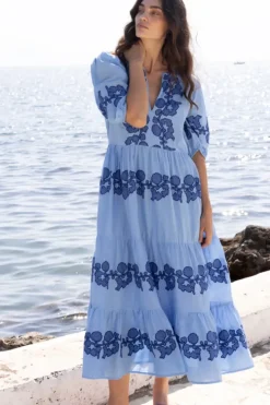 Hot Puff Sleeve Maxi- Tangier Blue Maxis|Dresses