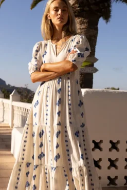Clearance Puff Sleeve Maxi- Wicklow Blue Maxis|Dresses