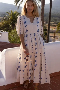 Clearance Puff Sleeve Maxi- Wicklow Blue Maxis|Dresses