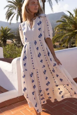 Clearance Puff Sleeve Maxi- Wicklow Blue Maxis|Dresses