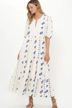 Clearance Puff Sleeve Maxi- Wicklow Blue Maxis|Dresses