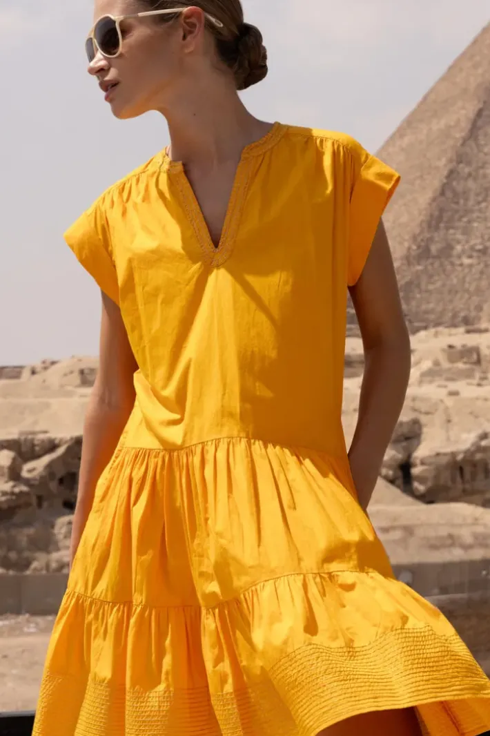 New Roll Sleeve- Tuki Marigold Short & Mini Dresses|Dresses