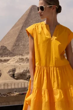 New Roll Sleeve- Tuki Marigold Short & Mini Dresses|Dresses