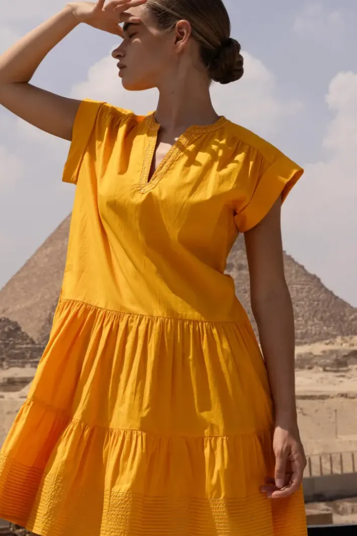New Roll Sleeve- Tuki Marigold Short & Mini Dresses|Dresses