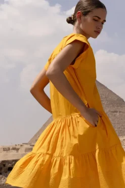New Roll Sleeve- Tuki Marigold Short & Mini Dresses|Dresses