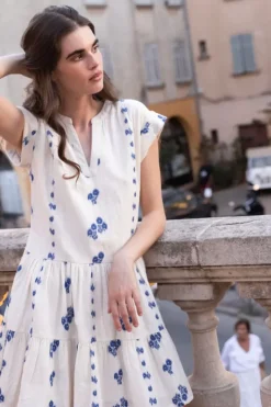 Outlet Roll Sleeve- Wicklow Blue Short & Mini Dresses|Dresses