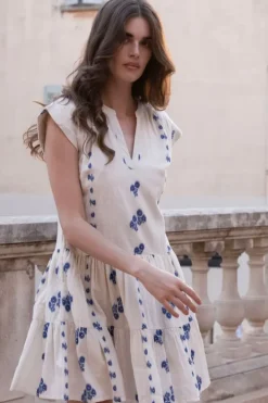 Outlet Roll Sleeve- Wicklow Blue Short & Mini Dresses|Dresses