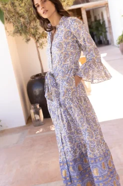 Online Ruffle Collar Bell Maxi- Marseille Blue Maxis|Dresses