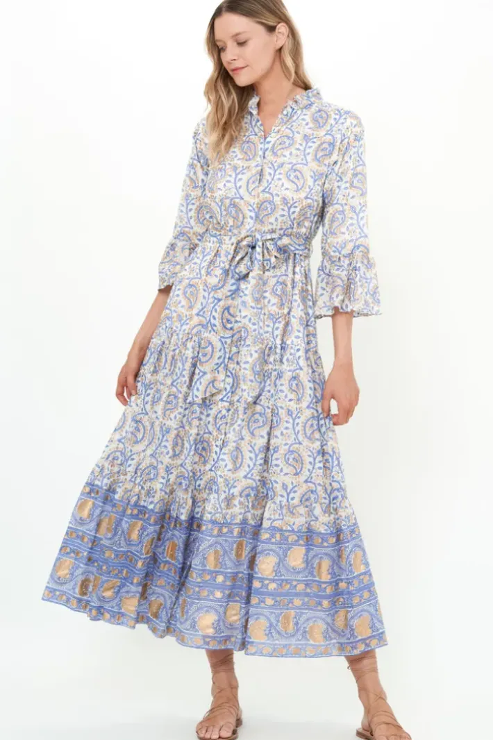 Online Ruffle Collar Bell Maxi- Marseille Blue Maxis|Dresses