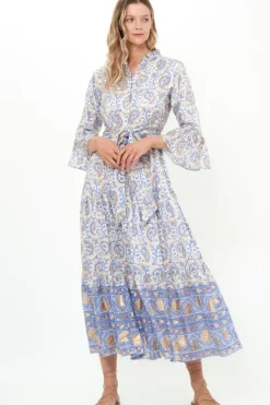 Online Ruffle Collar Bell Maxi- Marseille Blue Maxis|Dresses