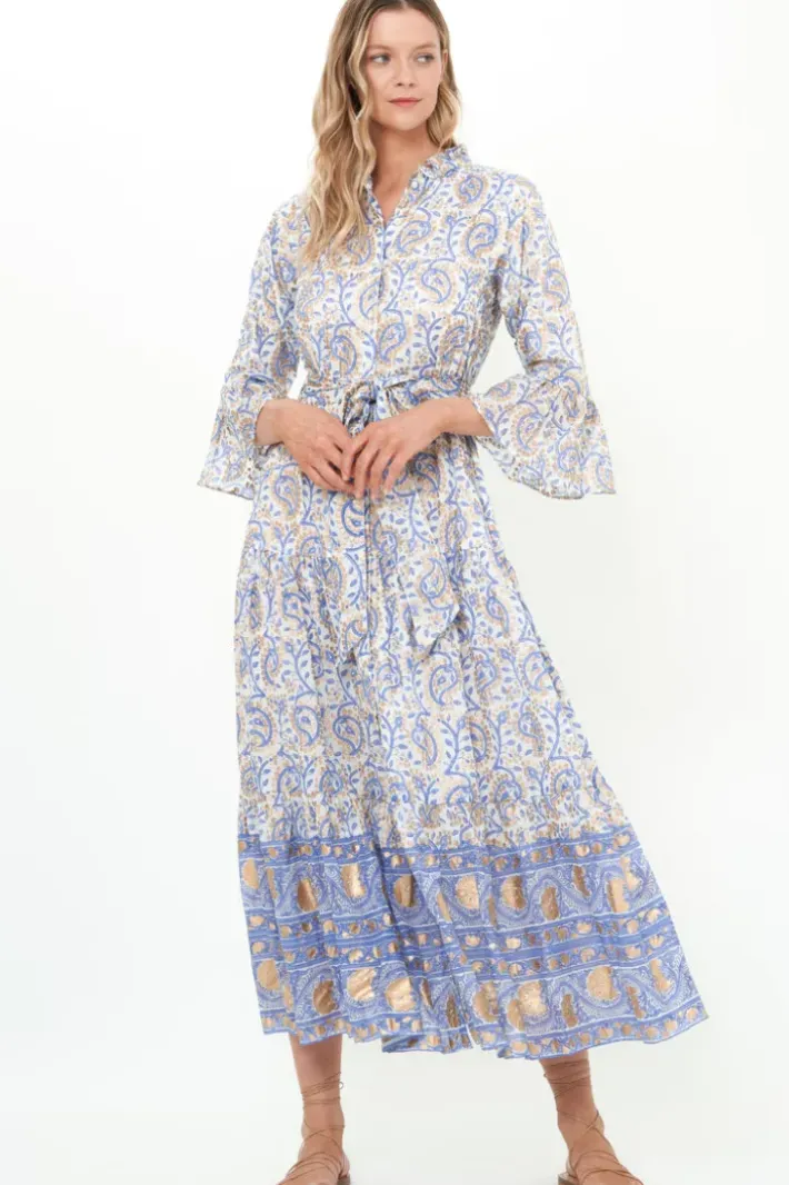 Online Ruffle Collar Bell Maxi- Marseille Blue Maxis|Dresses