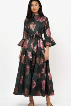 Hot Ruffle Collar Bell Maxi- Rosa Black Maxis