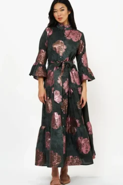 Hot Ruffle Collar Bell Maxi- Rosa Black Maxis