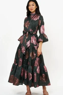 Hot Ruffle Collar Bell Maxi- Rosa Black Maxis