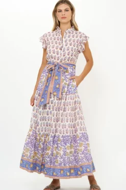 Ruffle Collar Button Maxi- Napa Blue Maxis|Dresses