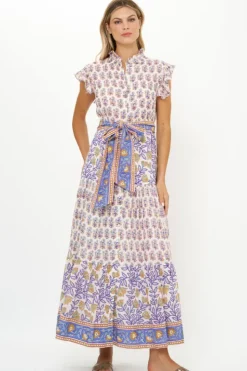 Ruffle Collar Button Maxi- Napa Blue Maxis|Dresses