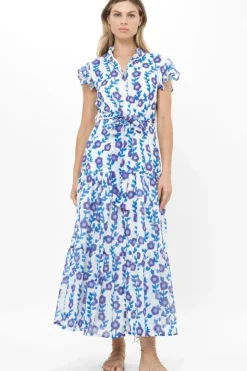 Online Ruffle Collar Button Maxi- Toscana Blue Maxis|Dresses