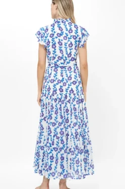 Online Ruffle Collar Button Maxi- Toscana Blue Maxis|Dresses
