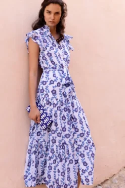 Online Ruffle Collar Button Maxi- Toscana Blue Maxis|Dresses