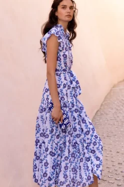 Online Ruffle Collar Button Maxi- Toscana Blue Maxis|Dresses