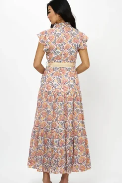 Outlet Ruffle Collar Button Maxi- Montenegro Coral Maxis