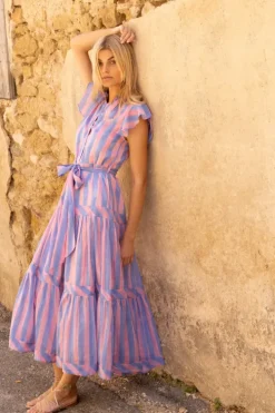 Ruffle Collar Button Maxi- Cabana Pink Maxis|Dresses