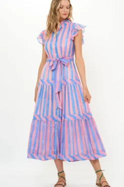 Ruffle Collar Button Maxi- Cabana Pink Maxis|Dresses